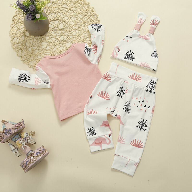 US 3Pcs Newborn Baby Girl Flower Flamingo Tops