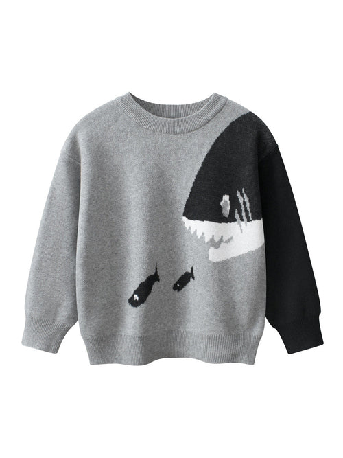 Baby Boy Kids Fish and Shark Pattern Crew Neck Long Sleeves Knitwear