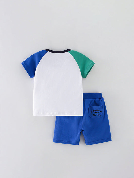 Summer Baby Kids Boys Sharks Cartoon Pattern T-Shirt And Blue Shorts