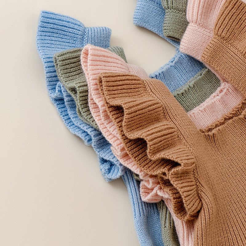 Summer New Arrival Baby Girls Solid Color Fly Sleeves Square Neck