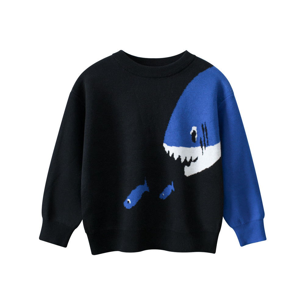 Baby Boy Kids Fish and Shark Pattern Crew Neck Long Sleeves Knitwear