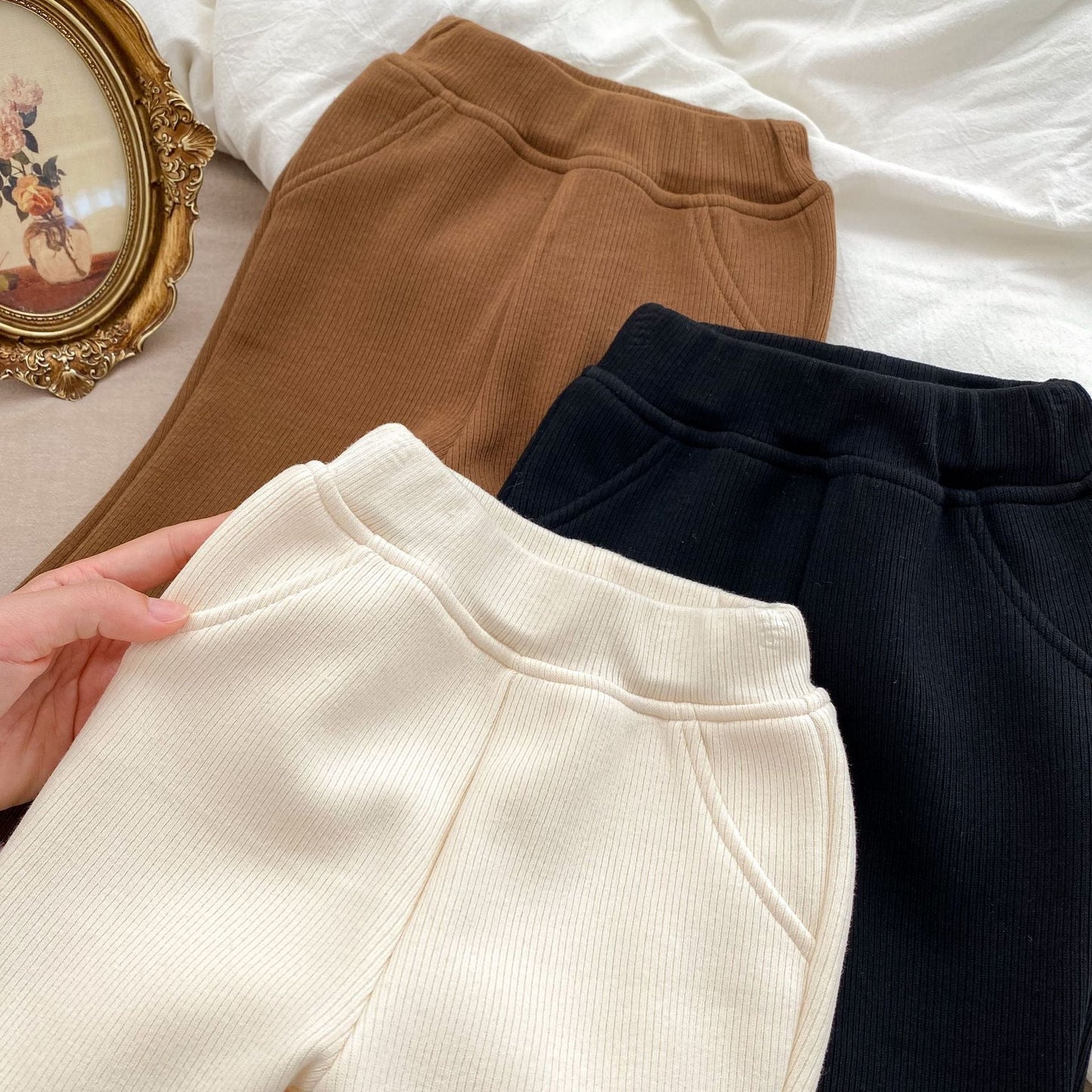 Baby Girl Velvet-In Solid Winter Pants