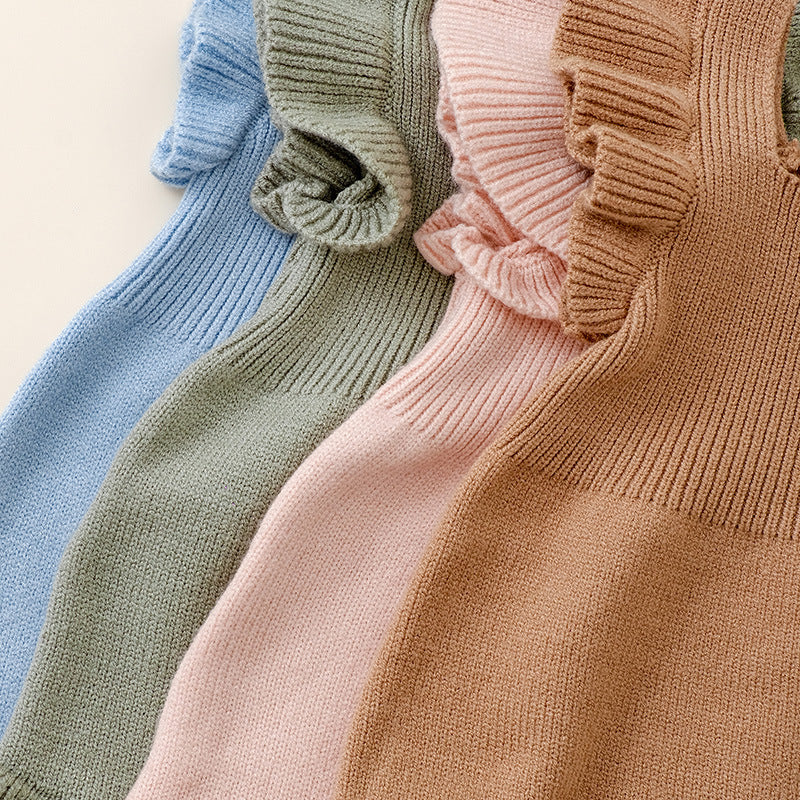 Summer New Arrival Baby Girls Solid Color Fly Sleeves Square Neck
