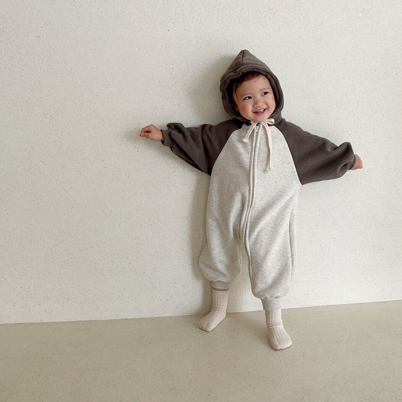 Baby Color Matching Design Zipper Front Romper