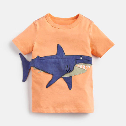 Big Shark Pattern Boys’ T-Shirt In European And American Style For