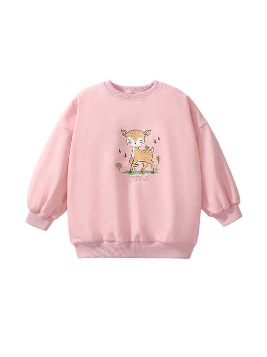 Autumn Baby Kids Girls Cartoon Little Deer Pattern Pullover Clothing