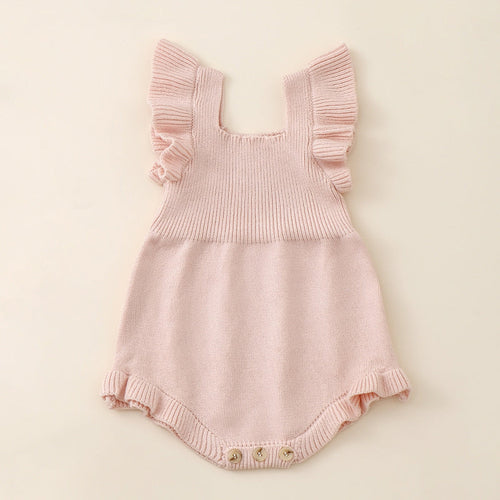 Summer New Arrival Baby Girls Solid Color Fly Sleeves Square Neck