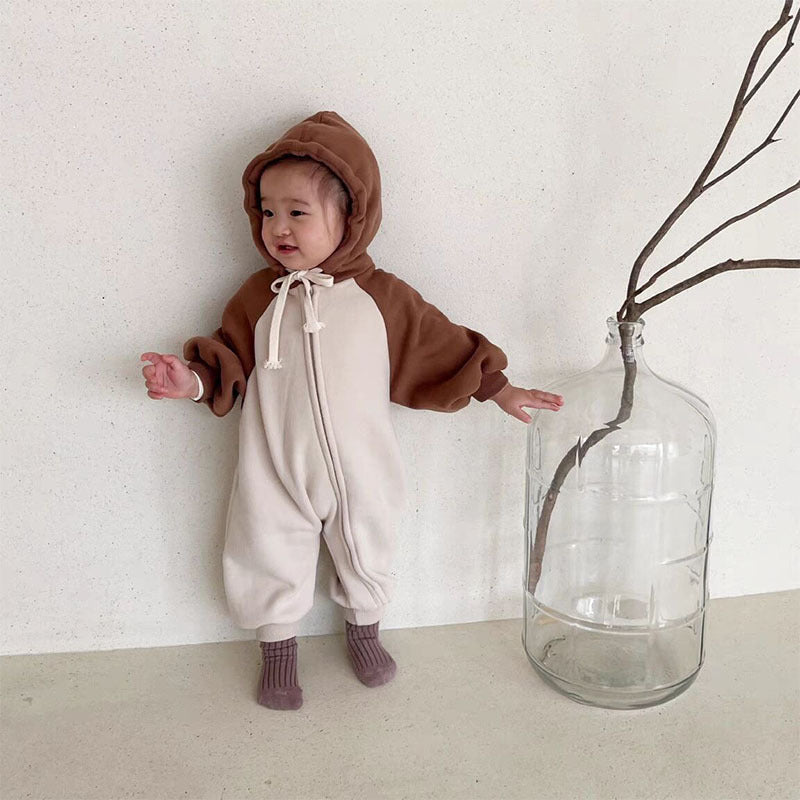 Baby Color Matching Design Zipper Front Romper