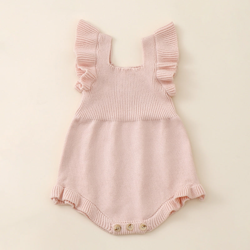 Summer New Arrival Baby Girls Solid Color Fly Sleeves Square Neck