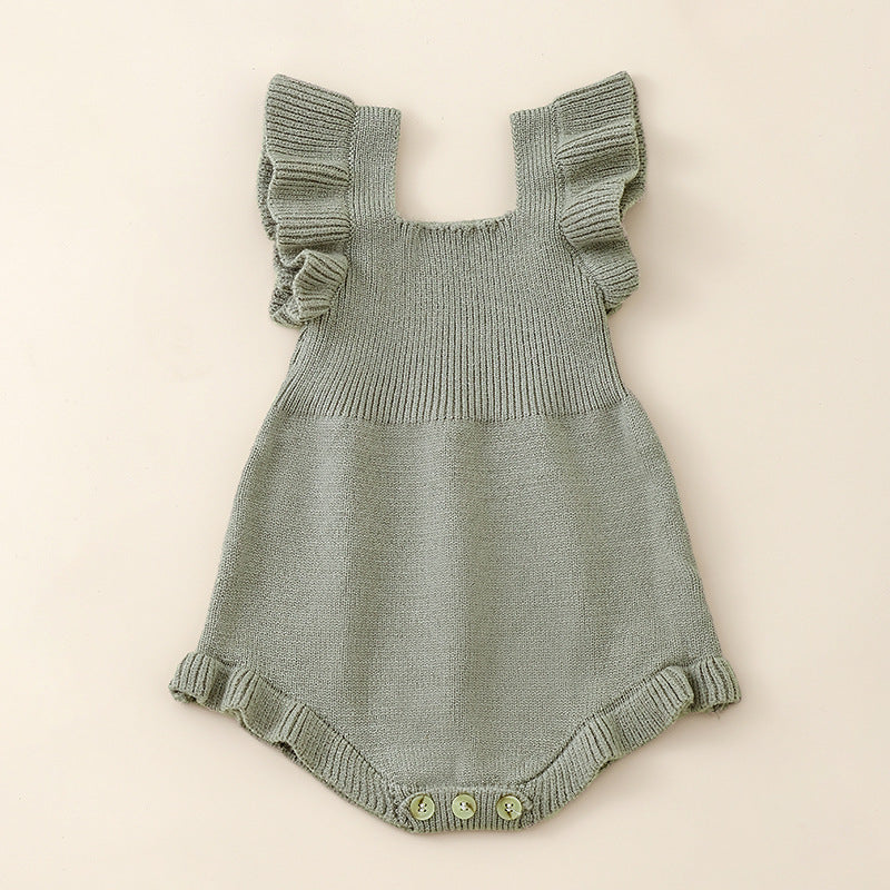 Summer New Arrival Baby Girls Solid Color Fly Sleeves Square Neck