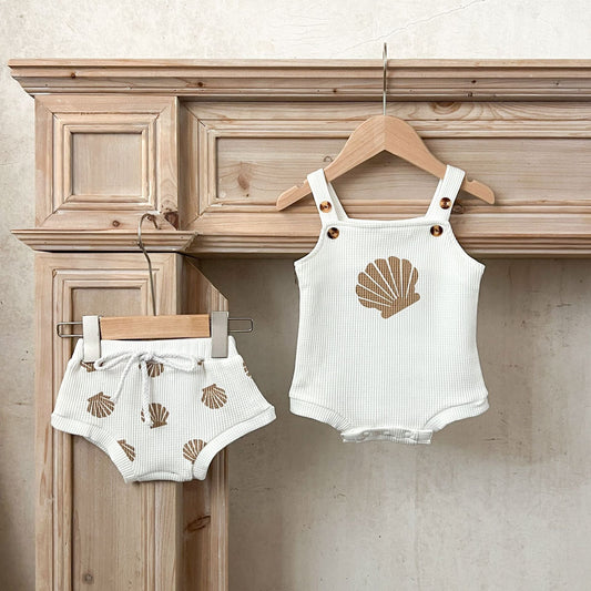 Summer New Arrival Baby Sleeveless Shell Pattern Strap Onesies And
