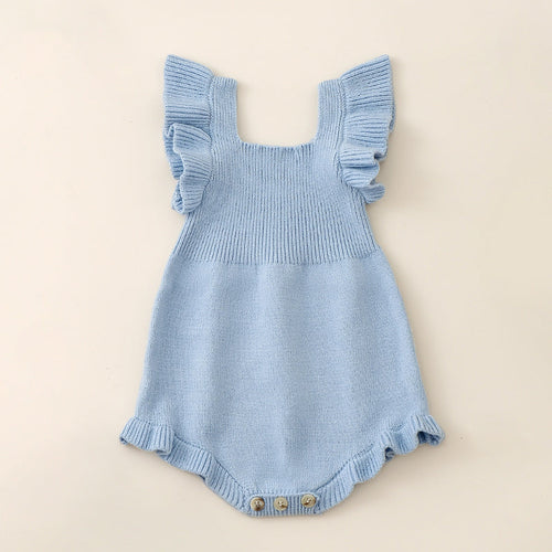 Summer New Arrival Baby Girls Solid Color Fly Sleeves Square Neck