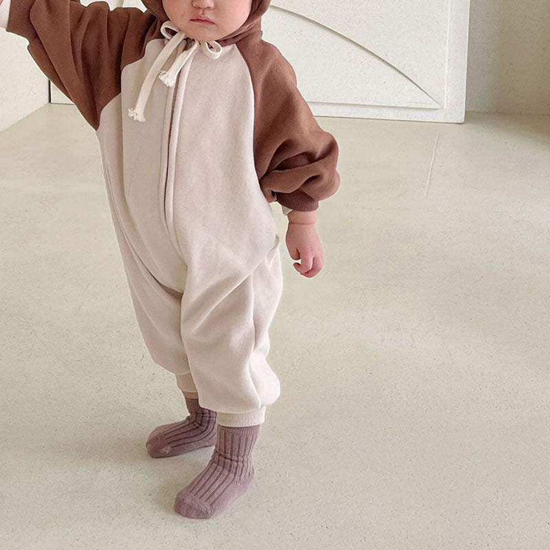 Baby Color Matching Design Zipper Front Romper