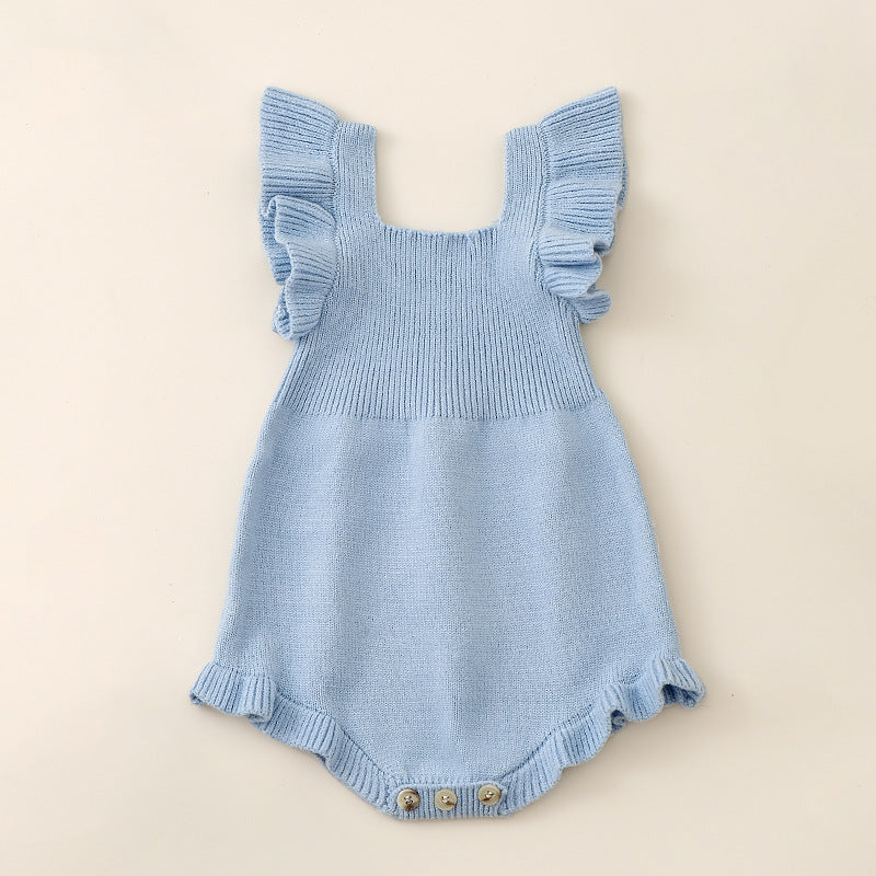 Summer New Arrival Baby Girls Solid Color Fly Sleeves Square Neck