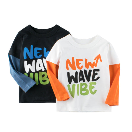 Baby Boy Colorful Slogan Print False Design Long-Sleeved Shirt