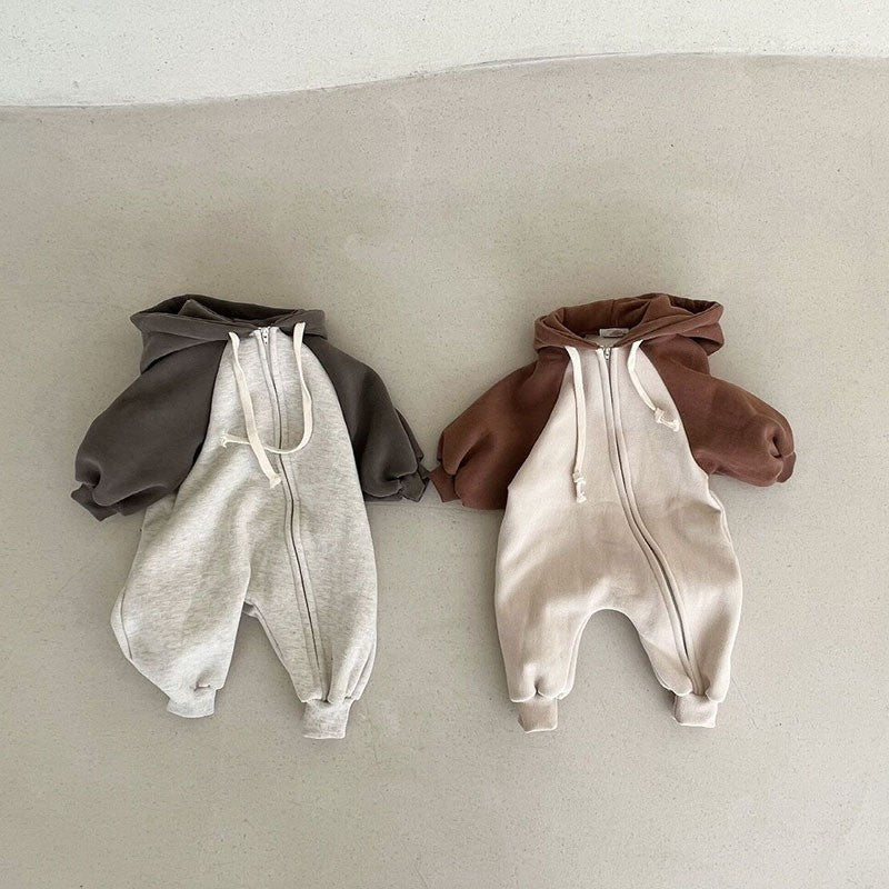 Baby Color Matching Design Zipper Front Romper
