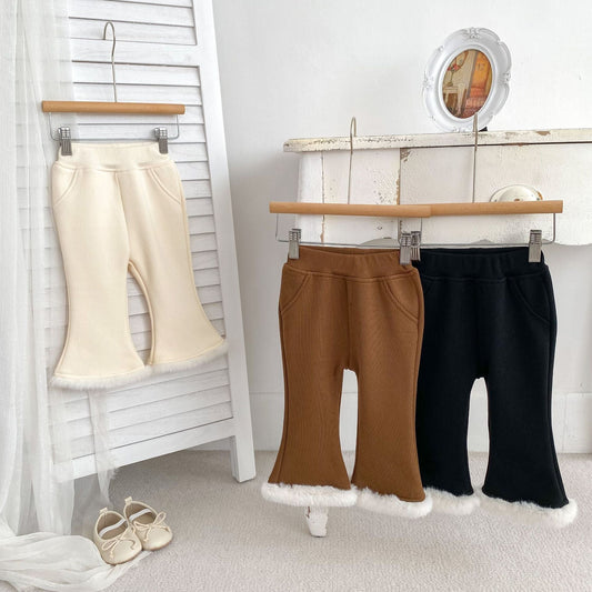 Baby Girl Velvet-In Solid Winter Pants