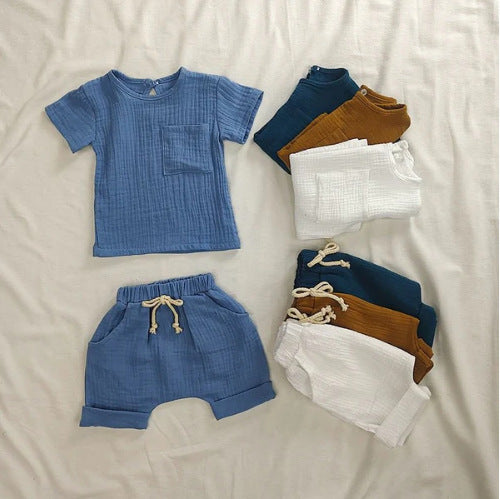 Summer New Arrival Baby Kids Short Sleeves Solid Color T-Shirt And