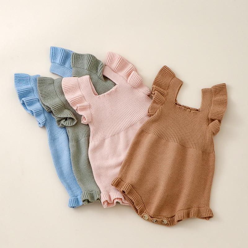 Summer New Arrival Baby Girls Solid Color Fly Sleeves Square Neck