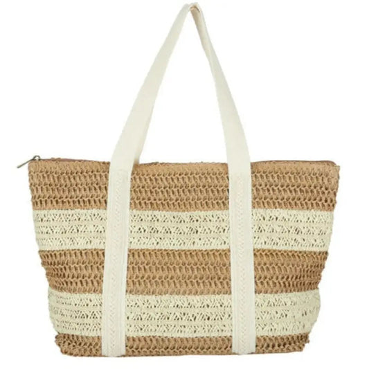 Straw Stripe Patterned Tote Bag