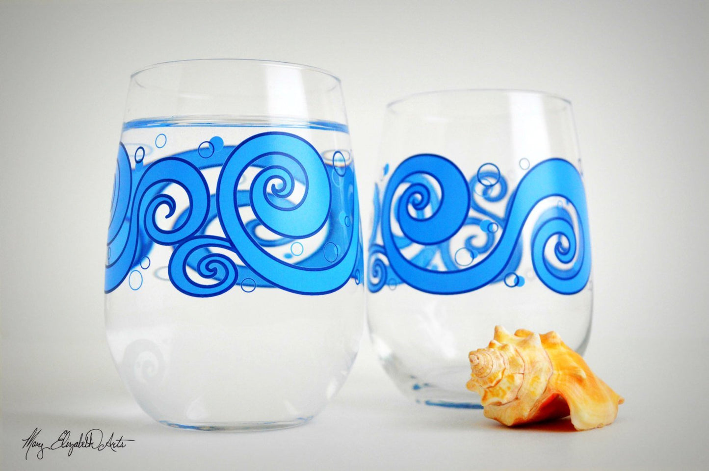 Beach Theme 3 piece Gift Set : Greeting Card and Stemless Wine Glasses